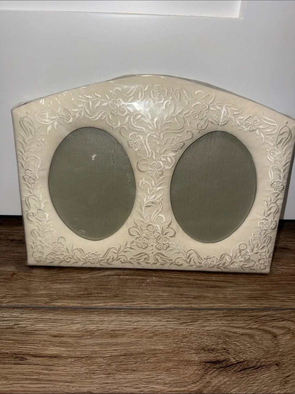 Cream Decorative Fabric Embossed Oval Photo Frames. Embroidered fabric.